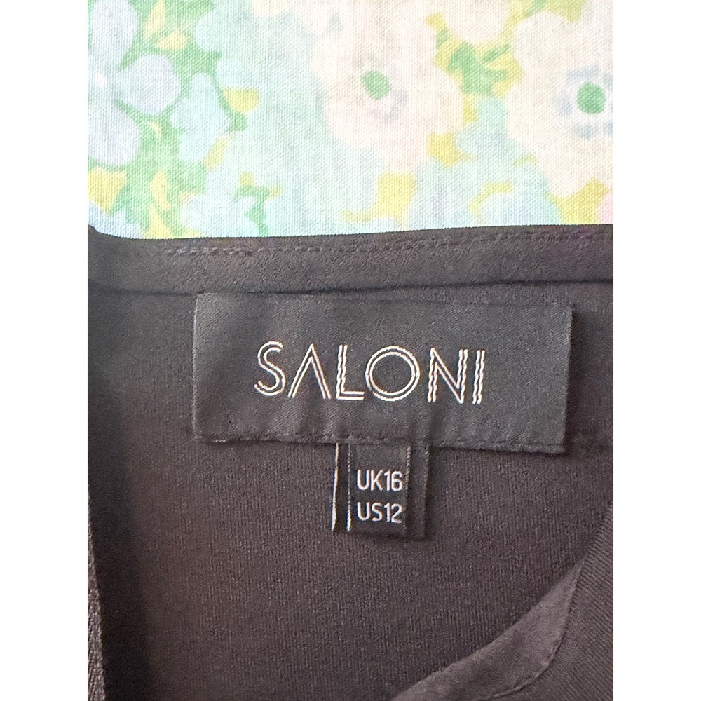 NWT Saloni | Drop-Shoulder Midi Dress US12 Black Crossover Bodice A-Line - Picture 6 of 11